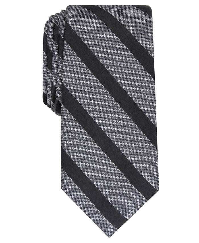 Alfani Men's Krome Silk Blend Striped Neck Tie Black-Gray One Size