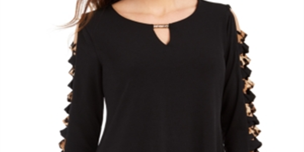 JM Collection Women's Handkerchief Hem Ladder-Sleeve Knit Top Black Size X-Small