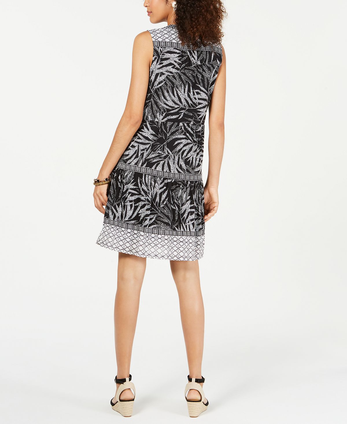 Style & Co Women's Mixed Print Sleeveless Peasant Dress Black Size Small