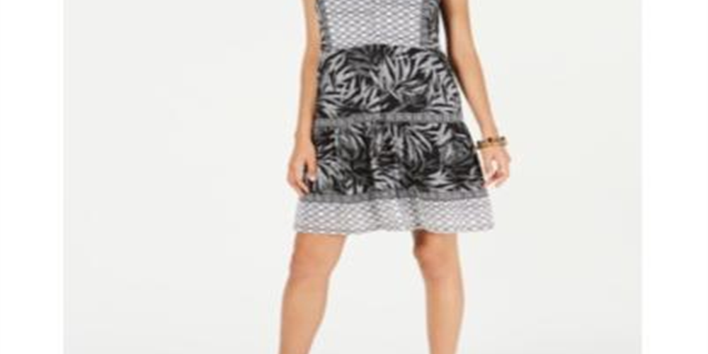 Style & Co Women's Mixed Print Sleeveless Peasant Dress Black Size Small