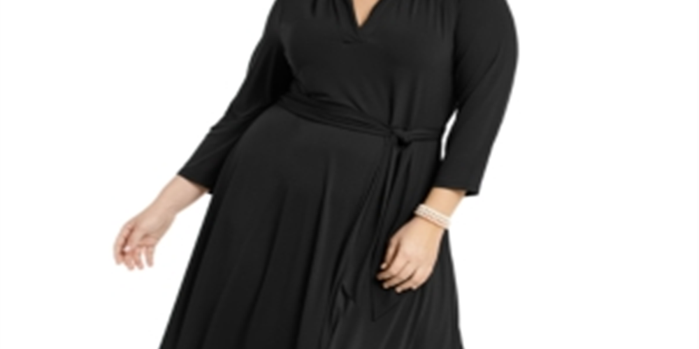 Charter Club Women's Plus V Neck Belted Dress Black Size 0X