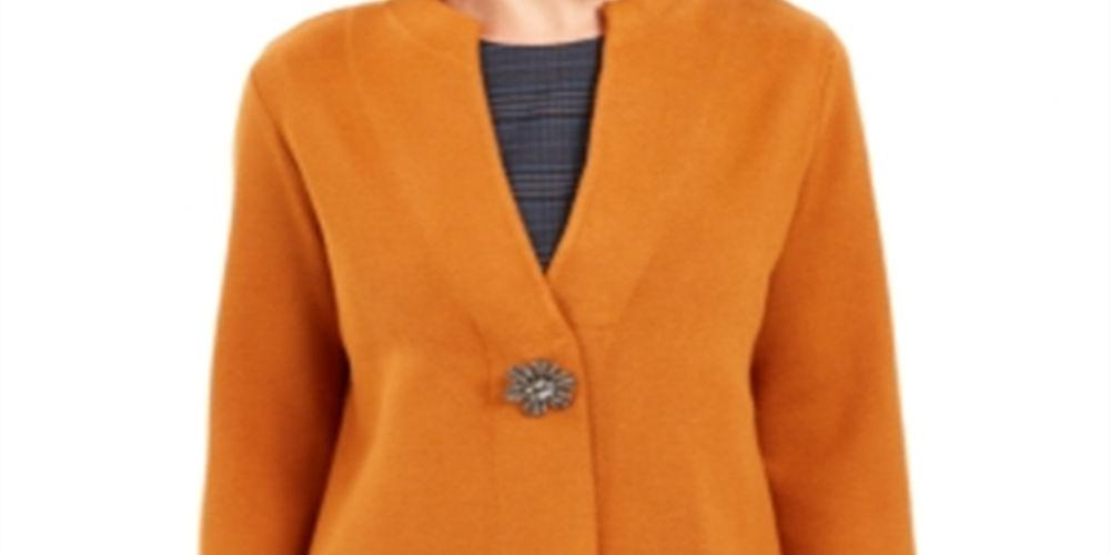 JM Collection Women's Holiday Party Brooch Cardigan Brown Size Medium