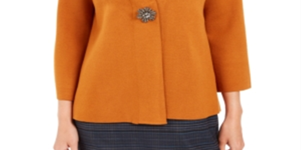 JM Collection Women's Holiday Party Brooch Cardigan Brown Size Medium