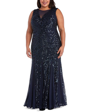 Nightway Women's Allover-Sequin Gown Blue Size 16W