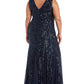 Nightway Women's Allover-Sequin Gown Blue Size 16W