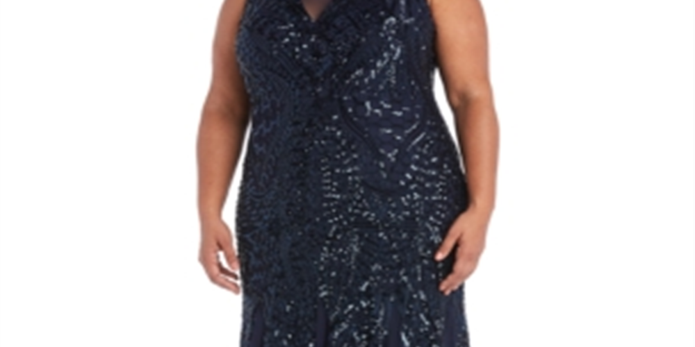 Nightway Women's Allover-Sequin Gown Blue Size 16W