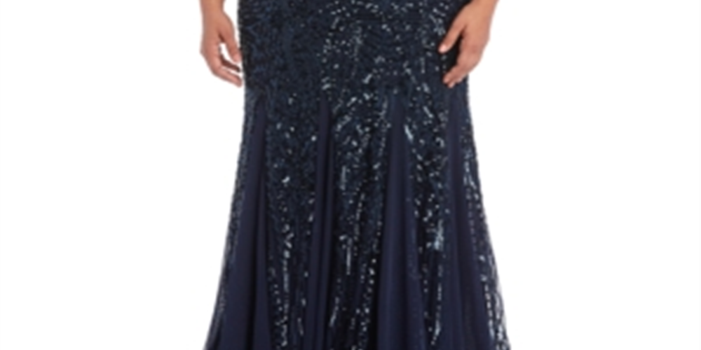 Nightway Women's Allover-Sequin Gown Blue Size 16W