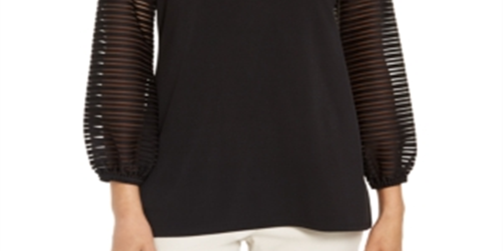 JM Collection Women's Puff Sleeve Top Black Size Small