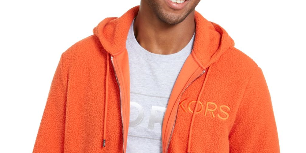 Michael Kors Men's Sherpa Logo Hoodie Orange Size Small