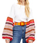 Free People Women's Striped Bell Sleeve Jewel Neck Top White Size X-Small