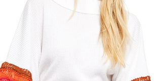 Free People Women's Striped Bell Sleeve Jewel Neck Top White Size X-Small