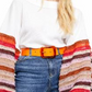 Free People Women's Striped Bell Sleeve Jewel Neck Top White Size X-Small