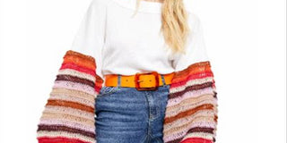 Free People Women's Striped Bell Sleeve Jewel Neck Top White Size X-Small