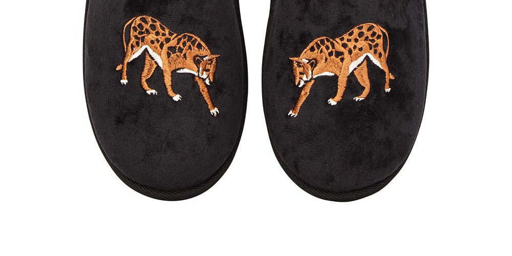 INC International Concepts Women's Placed Leo Microvelour Slippers Black Size L