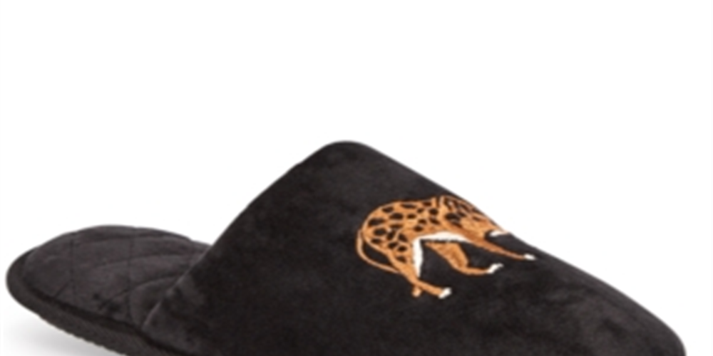 INC International Concepts Women's Placed Leo Microvelour Slippers Black Size L