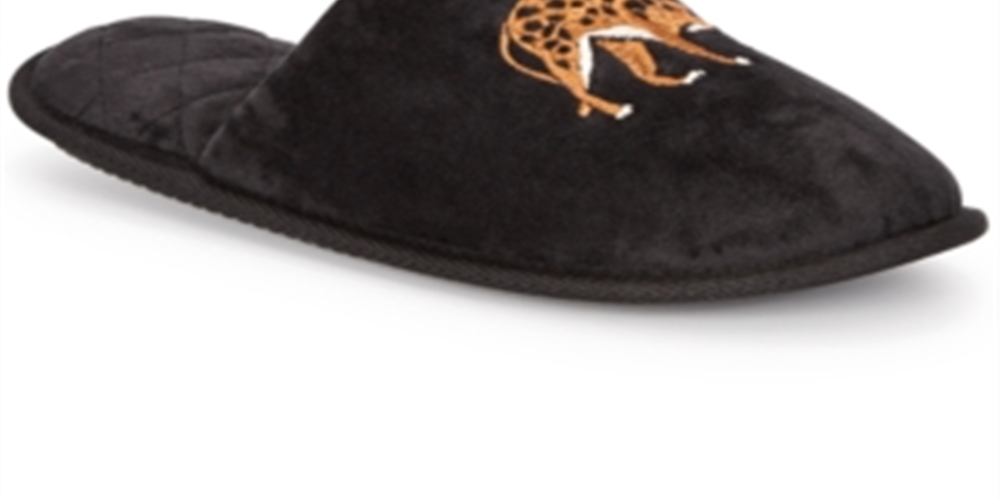 INC International Concepts Women's Placed Leo Microvelour Slippers Black Size L