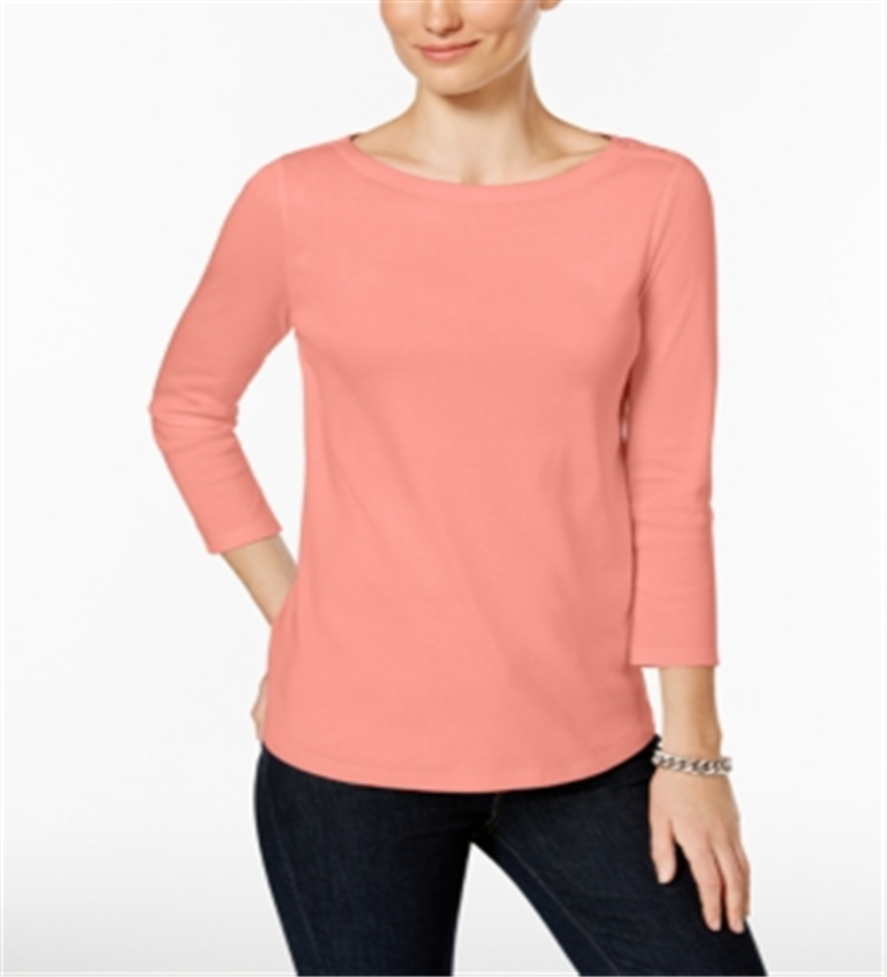 Charter Club Women's Pima Cotton Button Shoulder Top Orange Size 44