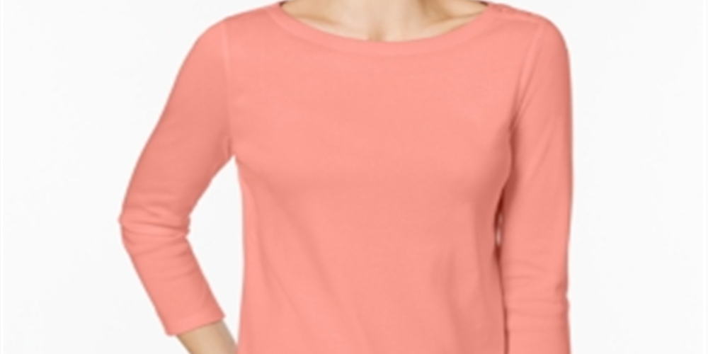 Charter Club Women's Pima Cotton Button Shoulder Top Orange Size 44