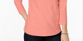 Charter Club Women's Pima Cotton Button Shoulder Top Orange Size 44