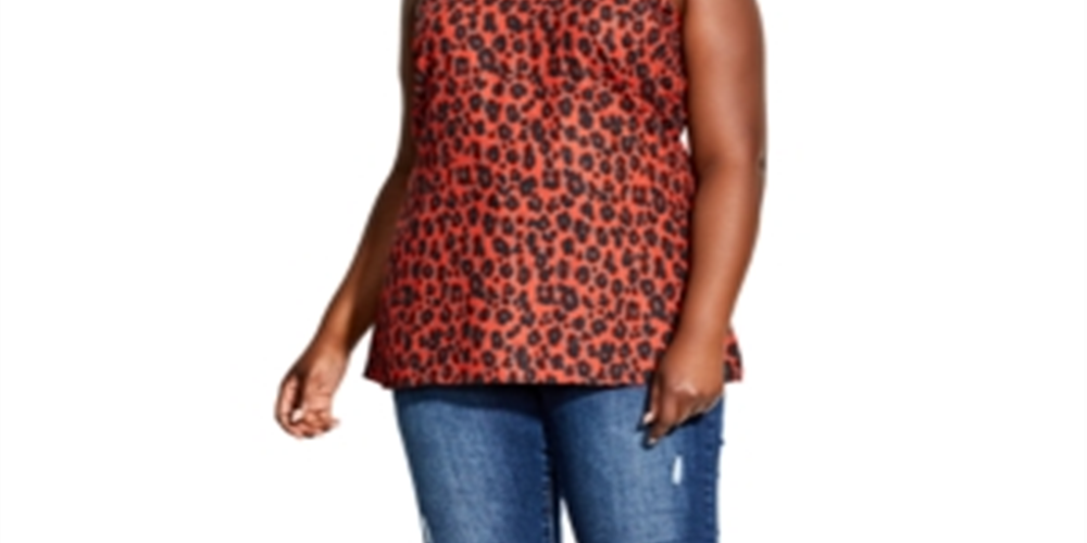 City Chic Women's Trendy Leopard Print Top Red Size 18W