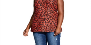 City Chic Women's Trendy Leopard Print Top Red Size 18W