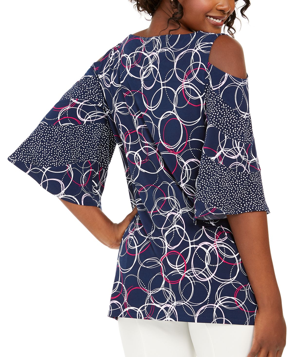 JM Collection Women's Mixed Print Cold-Shoulder Tunic Blue Size X-Large