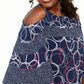 JM Collection Women's Mixed Print Cold-Shoulder Tunic Blue Size X-Large