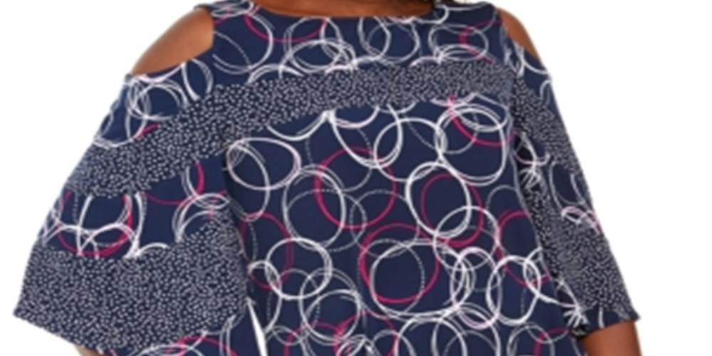 JM Collection Women's Mixed Print Cold-Shoulder Tunic Blue Size X-Large