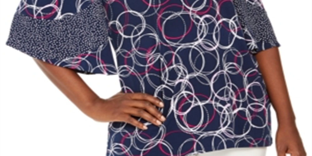 JM Collection Women's Mixed Print Cold-Shoulder Tunic Blue Size X-Large