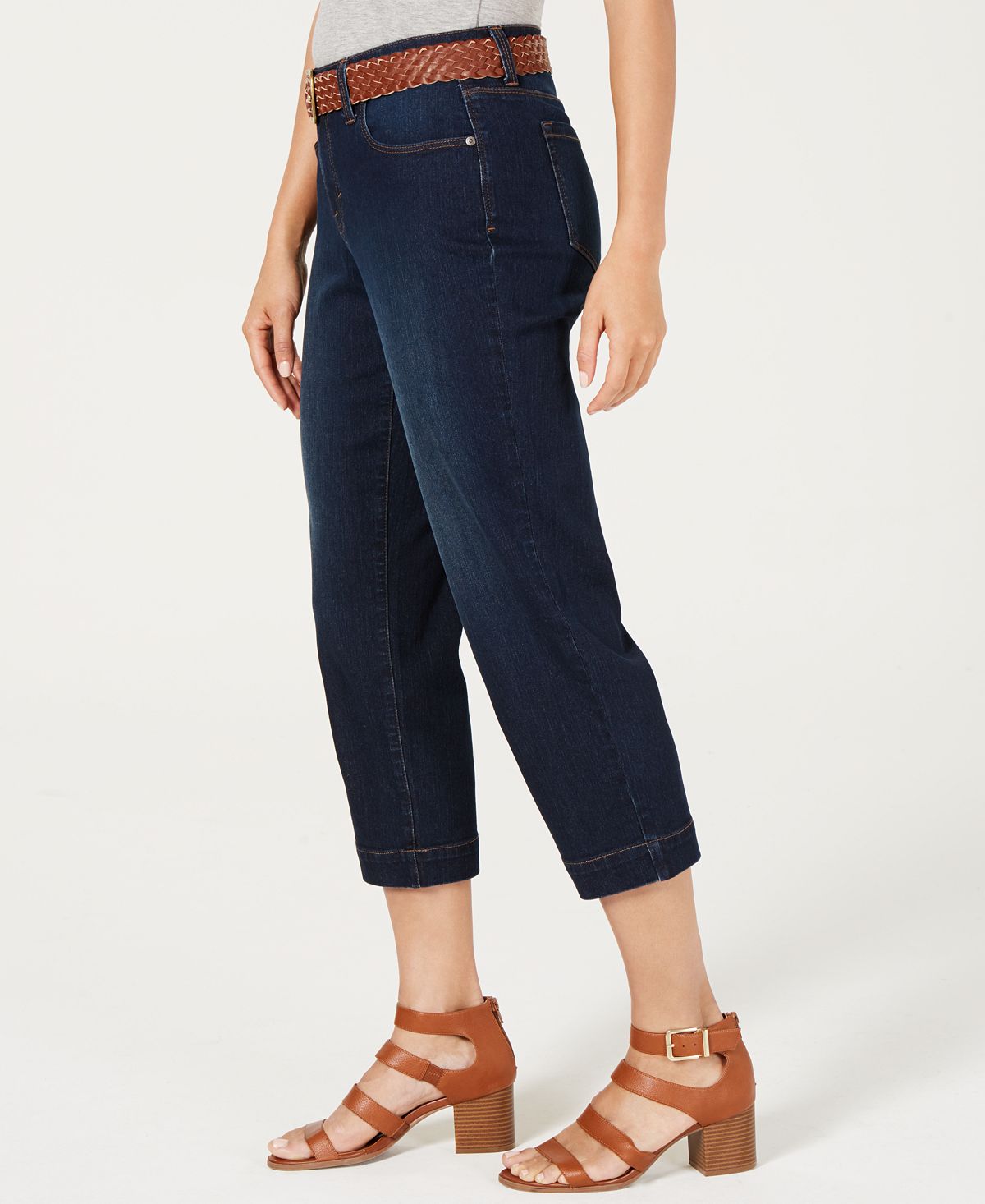 Style & Co Women's Belted Capri Jeans Blue Size 10P