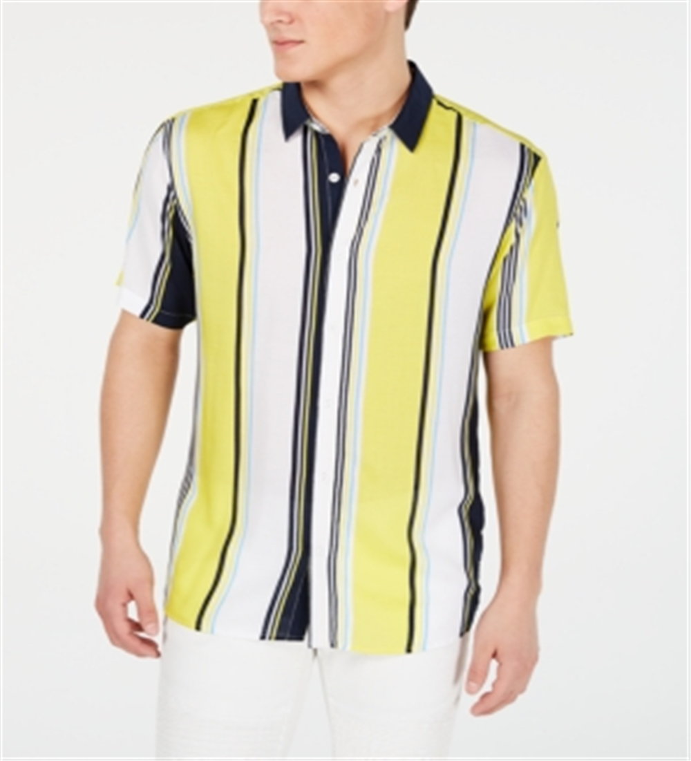 INC International Concepts Men's Marco Striped Collar T-Shirt Yellow Size X-Small