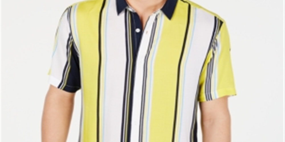 INC International Concepts Men's Marco Striped Collar T-Shirt Yellow Size X-Small