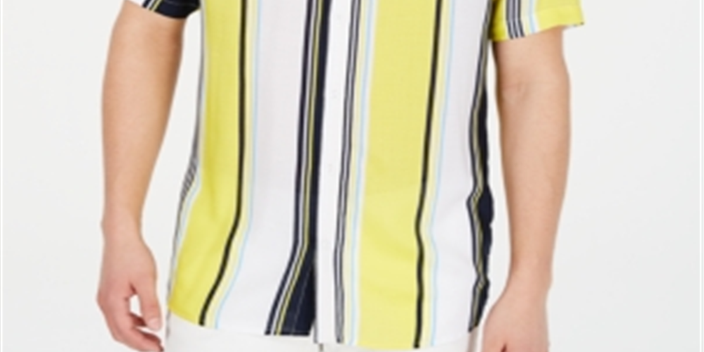 INC International Concepts Men's Marco Striped Collar T-Shirt Yellow Size X-Small