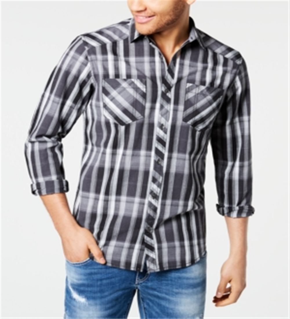 INC International Concepts Men's Aaron Plaid Shirt Black Size XXX-Large