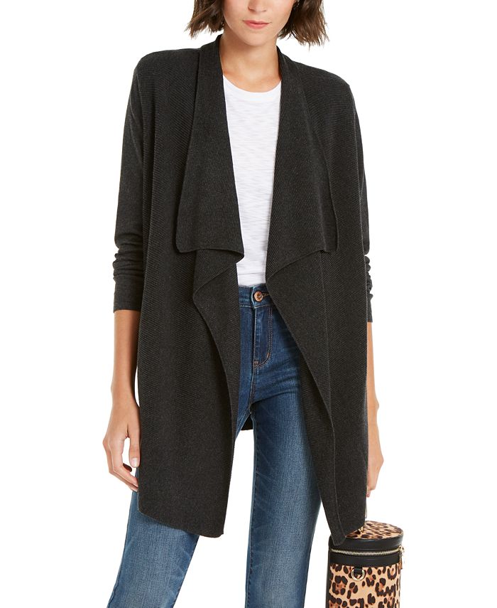 INC International Concepts Women's Ribbed Open Front Cardigan Sweater Black Size Large