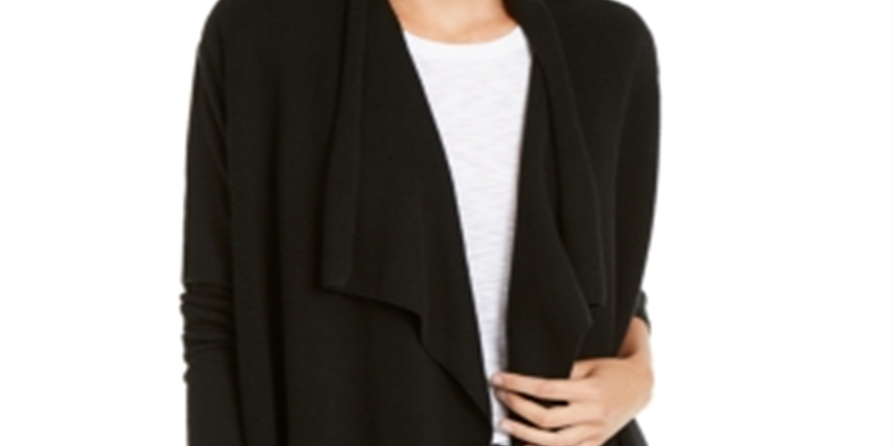 INC International Concepts Women's Ribbed Open Front Cardigan Sweater Black Size Large