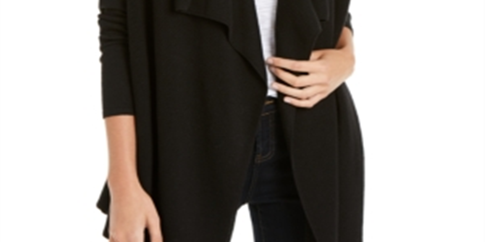 INC International Concepts Women's Ribbed Open Front Cardigan Sweater Black Size Large