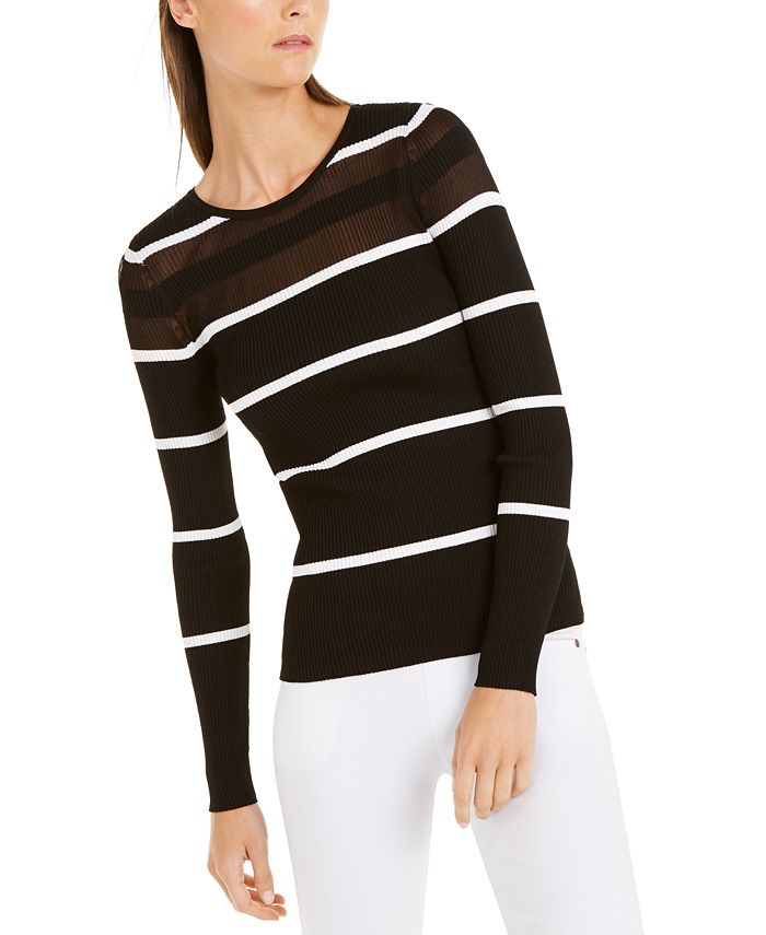 INC International Concepts Women's Illusion Striped Sweater Black Size Petite L