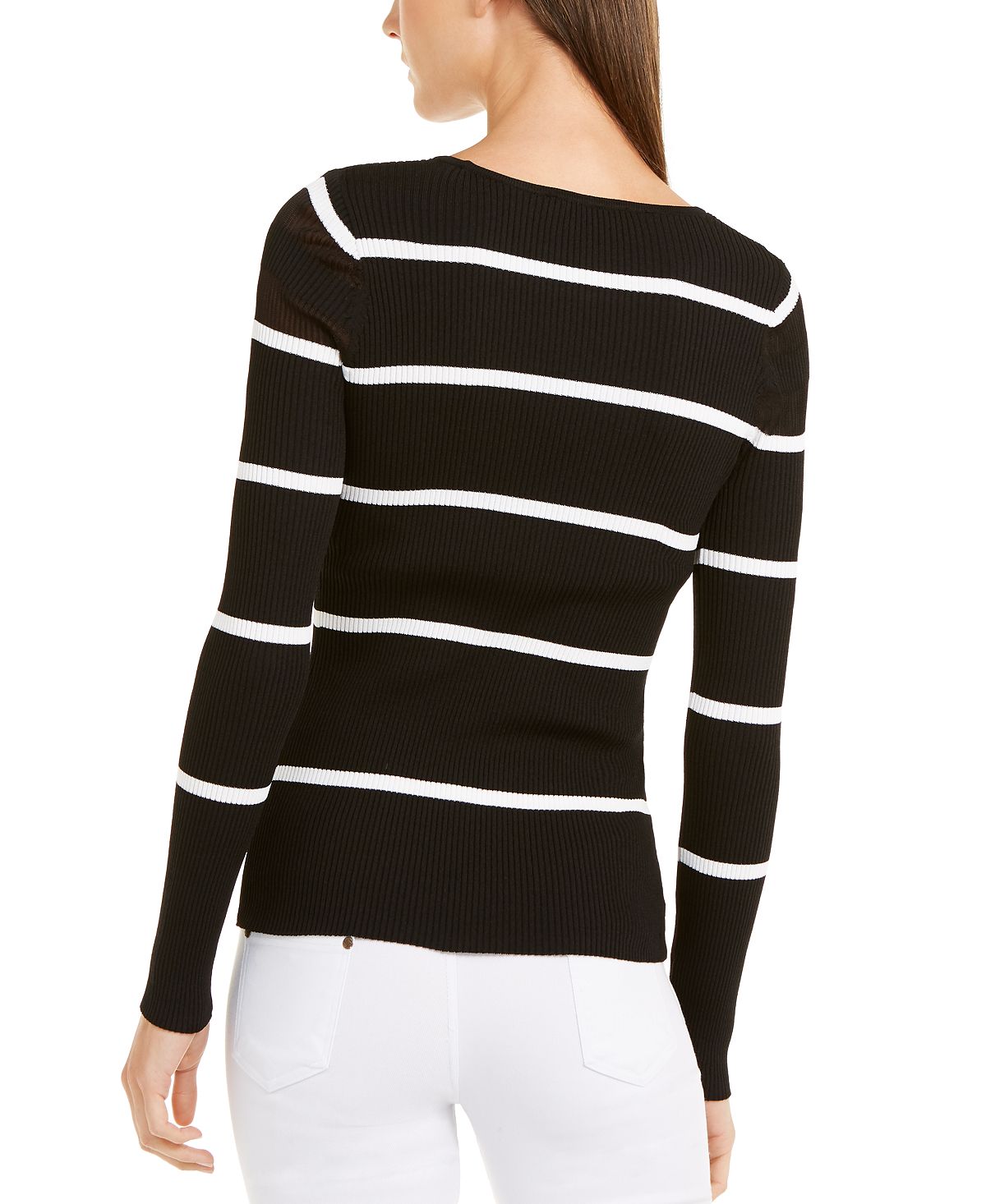 INC International Concepts Women's Illusion Striped Sweater Black Size Petite L