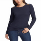 Ralph Lauren Women's Suede Detail Waffle Knit Top Purple Size Petite M