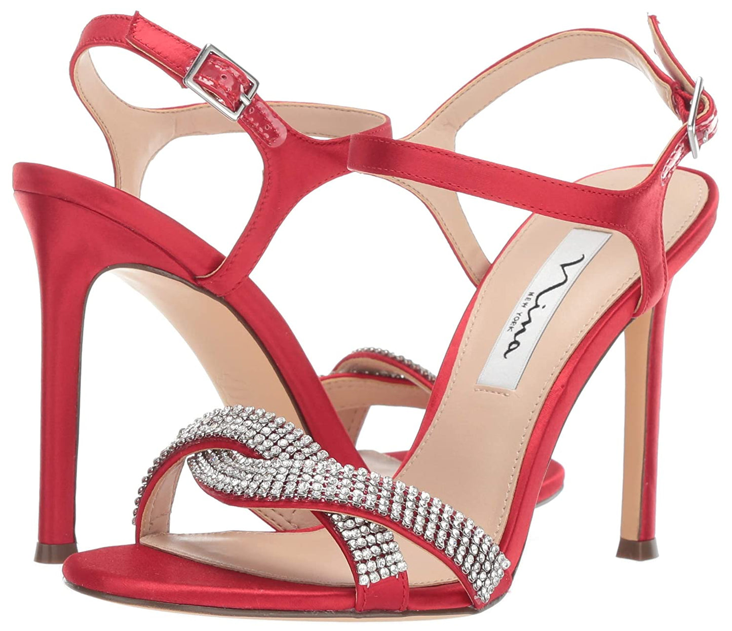 Nina Women's FREJA Satin Open Toe SlingBack Classic Pumps Red Size 8.5 M