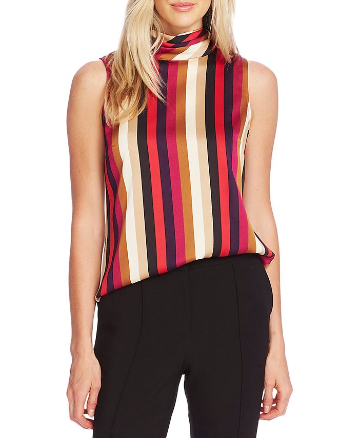 Vince Camuto Women's Striped Sleeveless Mock Top Red Size Large
