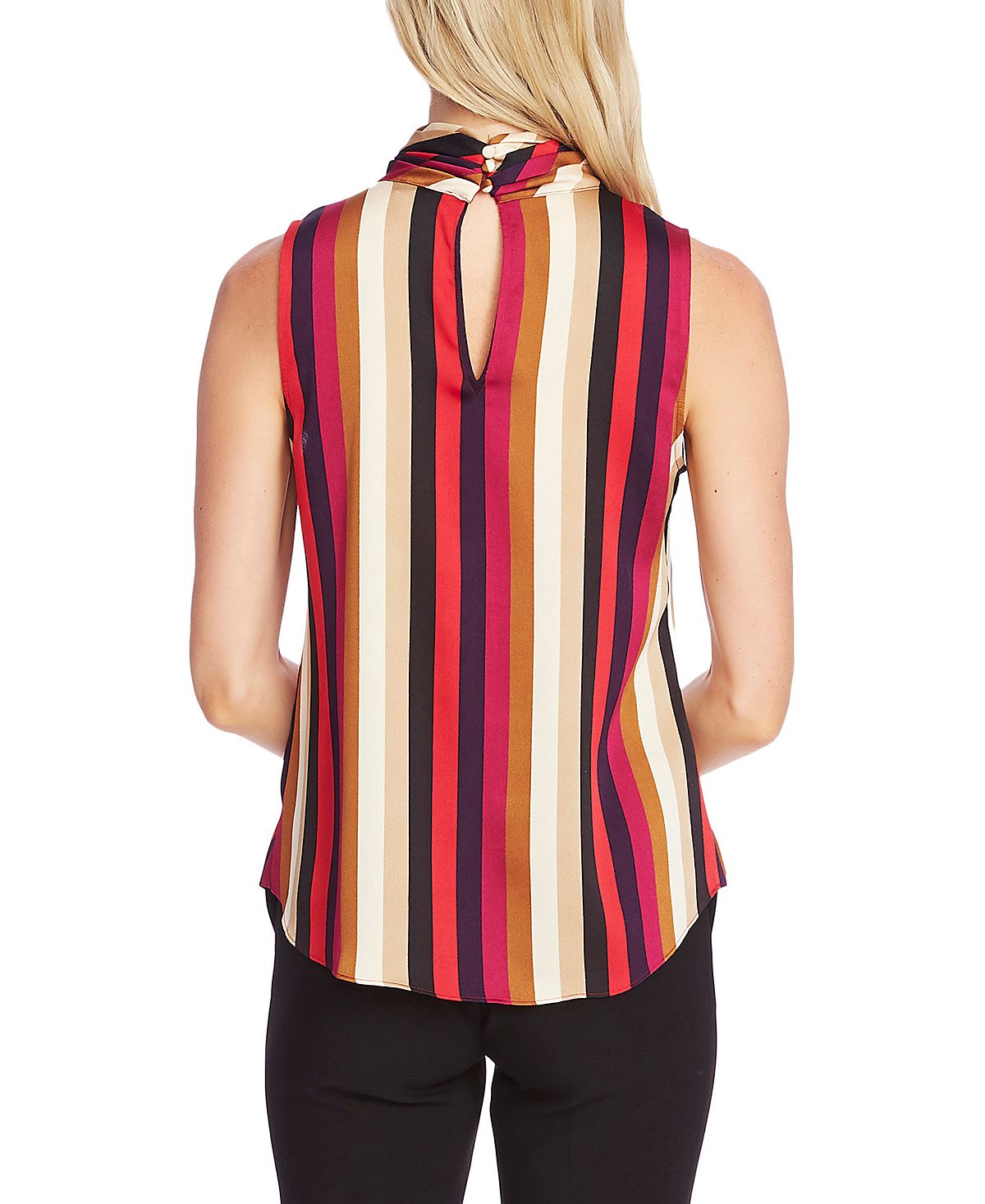Vince Camuto Women's Striped Sleeveless Mock Top Red Size Large
