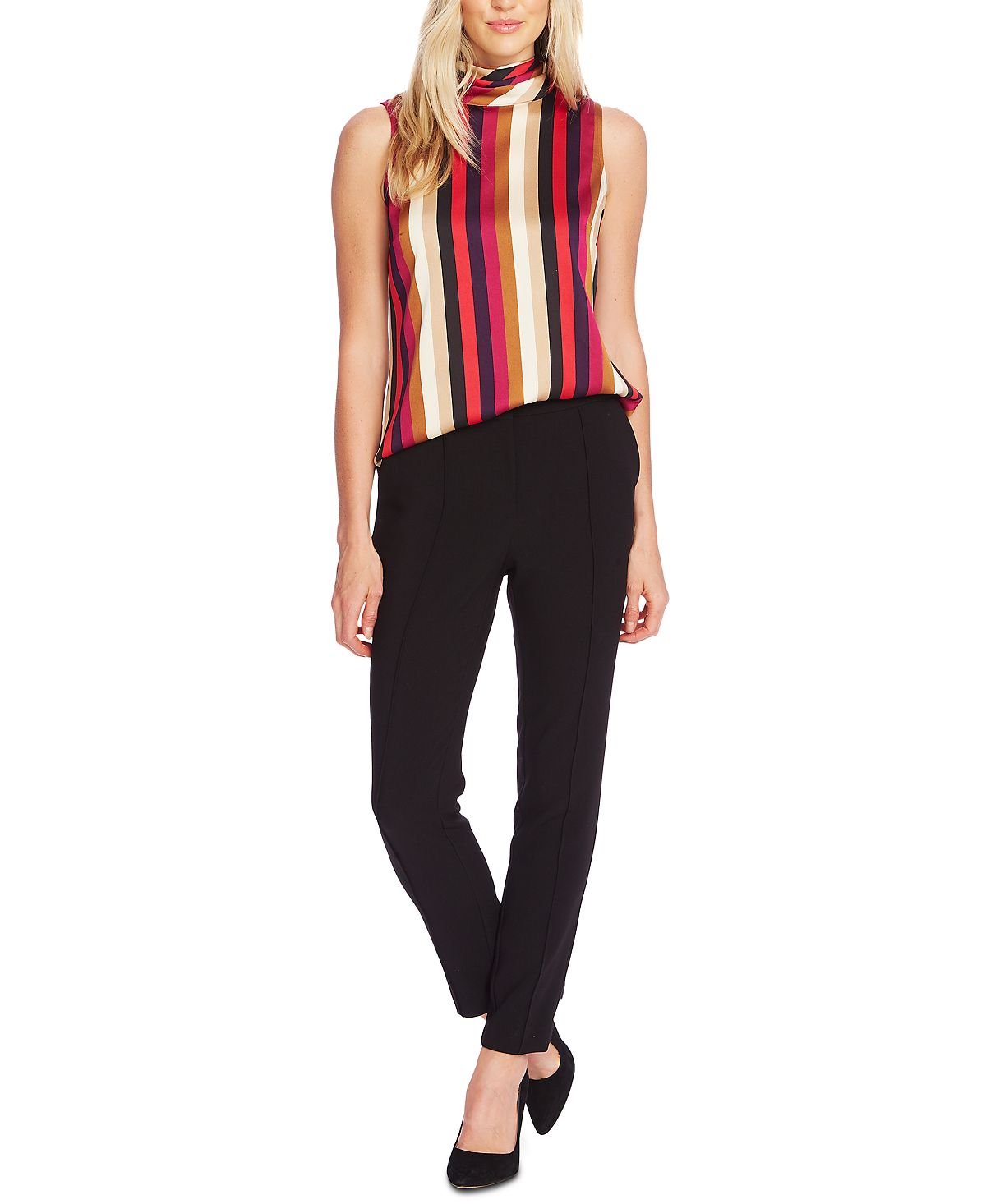 Vince Camuto Women's Striped Sleeveless Mock Top Red Size Large