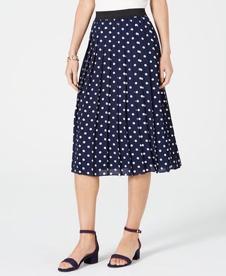 Charter Club Women's Dotted Pleated MIDI Skirt Blue Size Small