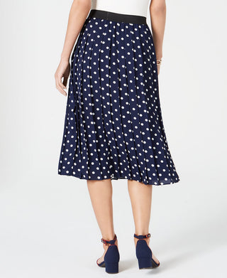 Charter Club Women's Dotted Pleated MIDI Skirt Blue Size Small