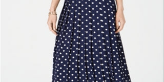 Charter Club Women's Dotted Pleated MIDI Skirt Blue Size Small