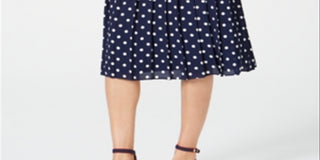 Charter Club Women's Dotted Pleated MIDI Skirt Blue Size Small