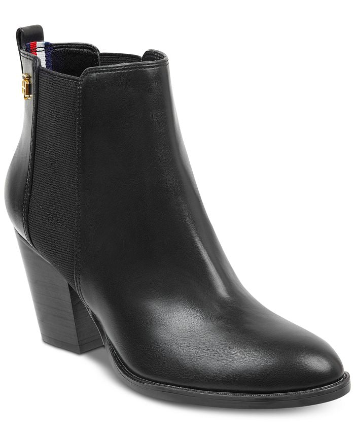 Tommy Hilfiger Women's Regise 2 Leather Almond Toe Ankle Fashion Boots Black Size 9 M