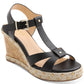 XOXO Women's Isla T Strap Espadrille Wedge Sandals Black  Size 9M